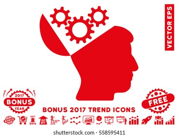 Red Open Mind Gears pictogram with bonus 2017 year trend design elements. Vector illustration style is flat iconic symbols, white background.