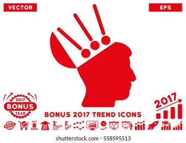 Red Open Mind Interface icon with bonus 2017 year trend symbols. Vector illustration style is flat iconic symbols, white background.