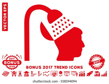 Red Open Mind Shower icon with bonus 2017 year trend images. Vector illustration style is flat iconic symbols, white background.
