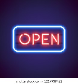 Red Open Neon Sign Vector