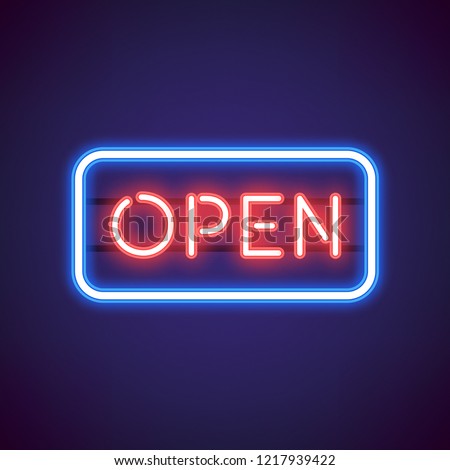 Red open neon sign vector