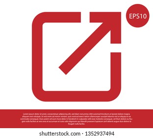 Red Open in new window icon isolated on white background. Open another tab button sign. Browser frame symbol. External link sign. Vector Illustration