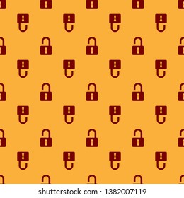Red Open padlock icon isolated seamless pattern on brown background. Opened lock sign. Cyber security concept. Digital data protection. Safety safety. Vector Illustration