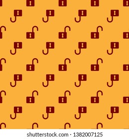 Red Open padlock icon isolated seamless pattern on brown background. Opened lock sign. Cyber security concept. Digital data protection. Safety safety. Vector Illustration