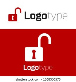 Red Open padlock icon isolated on white background. Opened lock sign. Cyber security concept. Digital data protection. Safety safety. Logo design template element. Vector Illustration
