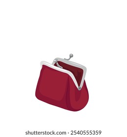 Carteira retro aberta vermelha no fundo branco, vetor plano, isolar no branco