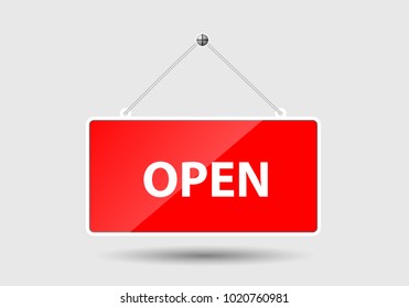 Red open sign on white background. Vector illustration.