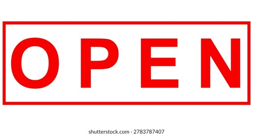 Red OPEN Sign in White Rectangle with Red Border - Bold Business Store Shop Entrance Status Indicator Vector Illustration
