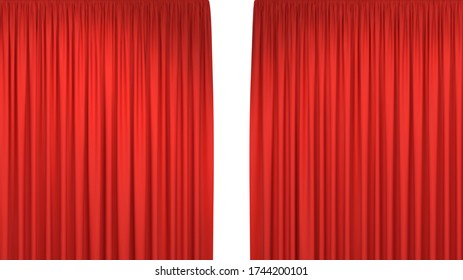 Red open stage curtains background isolated on white