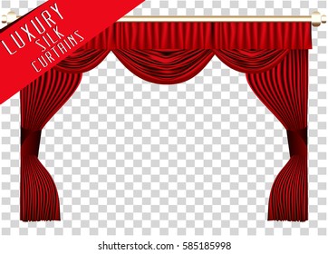 Red open theater curtain. Vector Illustration.