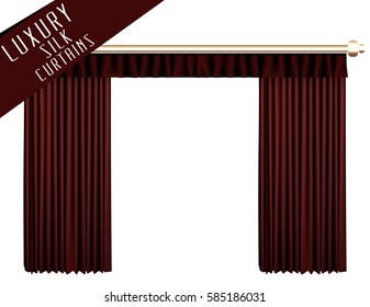 Red open theater curtain. Vector Illustration.