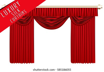 Red open theater curtain. Vector Illustration.