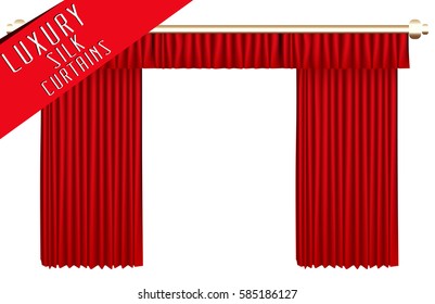 Red open theater curtain. Vector Illustration.