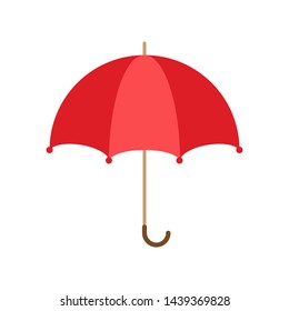 Red open umbrella isolated on white background