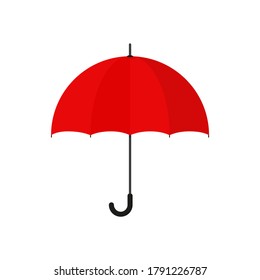 Red open umbrella-cane. Vector stock flat icon isolated on a white background.