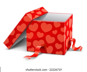 red opened cardboard box with hearts vector illustration