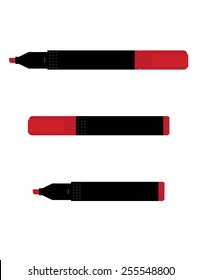 Red opened, closed marker, highlighter vector icon set isolated