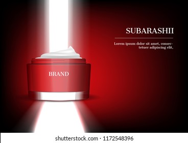 Red Opened cream with opening door bright light on red and dark background