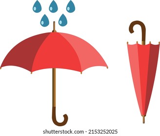 red opened and folded umbrella cane - icon, sign, symbol