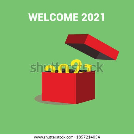 RED OPENED GIFT BOX WITH 2021 IN THE BOX