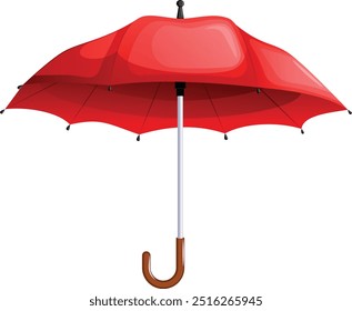 Red Opened Umbrella with Brown Handle - Vector Illustration 