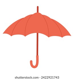 Red opened umbrella, simple hand drawn vector illustration in flat design, isolated on white background