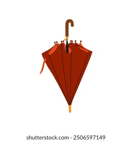 Red opened umbrella. Vector illustration. Bright flat season illustration. Cozy autumn object isolated on a white background