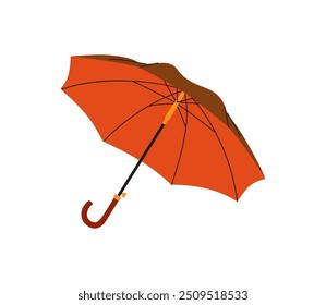 Red opened umbrella. Vector illustration. Bright flat season illustration. Cozy autumn object isolated on a white background