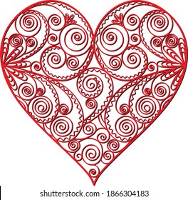 Corazón rojo de calado hecho de rizos ventilados. Un elemento para cortar, rayar o decorar tu arte.