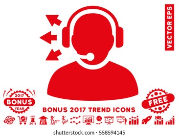 Red Operator Answer Speech pictograph with bonus 2017 year trend symbols. Vector illustration style is flat iconic symbols, white background.