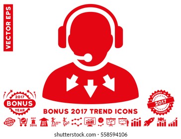 Red Operator Message icon with bonus 2017 trend icon set. Vector illustration style is flat iconic symbols, white background.