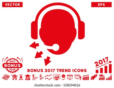 Red Operator Message pictograph with bonus 2017 trend clip art. Vector illustration style is flat iconic symbols, white background.