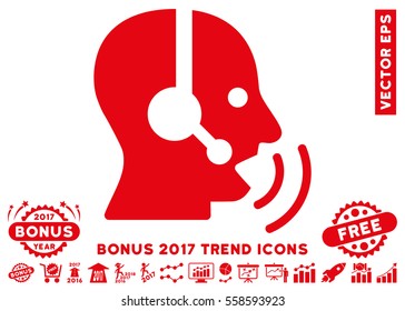 Red Operator Speech Sound Waves pictograph with bonus 2017 year trend images. Vector illustration style is flat iconic symbols, white background.