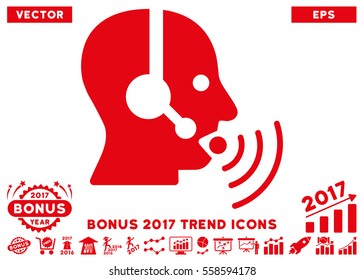 Red Operator Talking Sound Waves icon with bonus 2017 trend images. Vector illustration style is flat iconic symbols, white background.