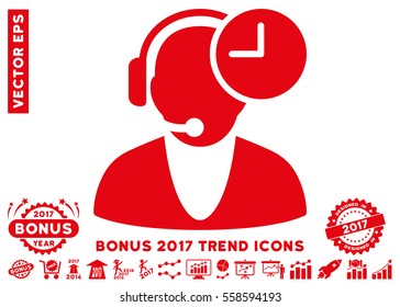 Red Operator Time pictogram with bonus 2017 trend pictograms. Vector illustration style is flat iconic symbols, white background.