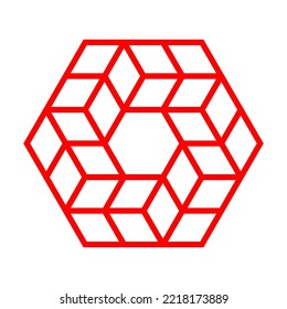 Red optical illusion cube spiral on a white background. op art cubes hexagon vector.