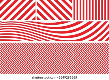 Red Optical Line Patterns. Abstract Geometric Background. Zigzag, Curved, Diagonal and Vertical Stripes. Dynamic Illusion Textures for Posters, Packaging, Graphic Design, Motion Art, Visual Identity