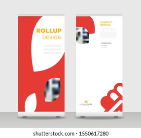 Red orange Abstract Shapes Modern Exhibition Advertising Trend Business Roll Up Banner Stand Poster Brochure flat design template creative concept. Red orange Roll Up EPS. Presentation Cover
