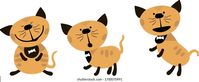 Rote orange animierte Katze in 3 verschiedenen Posen für Comics und Zeiger.
Drei lustige und glückliche Katzen.