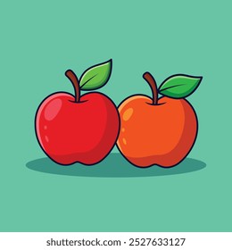 Red and Orange Apples - Vector cartoon flat illustration. Fresh fruits icon