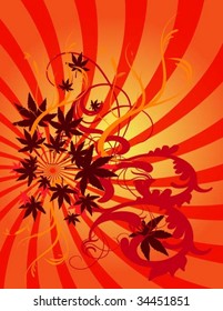 Red and Orange Autumn Fall Floral Nature background vector design