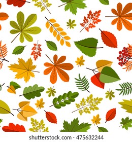 Red and orange autumn leaves background. Colorful autumn leaves background back to school forest, bright seamless pattern. Seasonal texture colorful fall autumn leaves nature pattern vector.