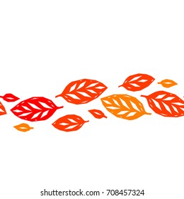 Red and orange autumn leaves seamless border, vector