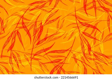 Otoño rojo de hojas de otoño vectorial patrón sin fisuras estilo dibujado a mano fondo. Foliage en ramas. El otoño deja un patrón sin fisuras del vector amarillo orantge.
