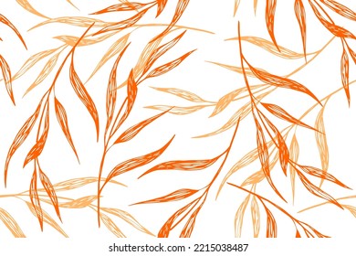 Red orange autumn leaves vector seamless pattern hand drawn style background. Foliage on branches. Autumn leave orantge red yellow on white vector seamless pattern.