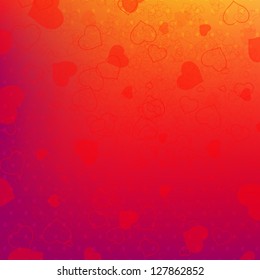 Red And Orange Background With Red Hearts With Gradient Mesh, Vector Illustration