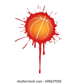 red orange basketball splat icon, grunge graphic on white