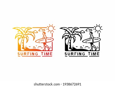 Red orange and black color of surfer in rectangle shape design