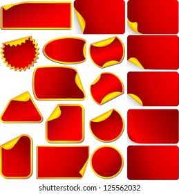 Red and Orange Blank Sticky Curled Paper Set on White vector