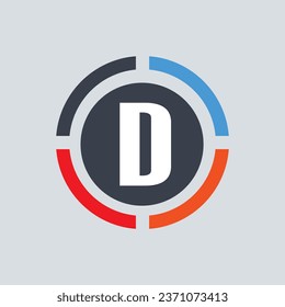 Red orange blue D alphabet letter logo for a company with a circle design.
